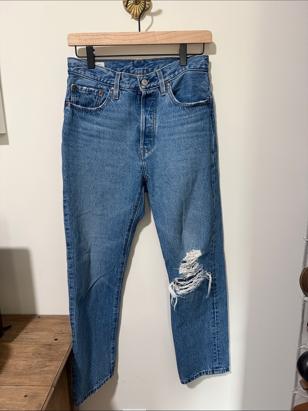 Levi's Women's Straight Leg Distressed Blue Jeans